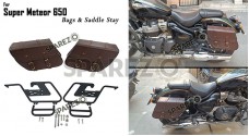 For Royal Enfield Super Meteor 650 Brown Bags With Saddle Stay Mounting - SPAREZO